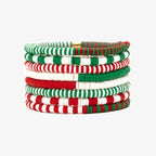 Red. Green & White Stretch Bracelet Set of 8